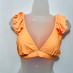 Missguided Ruffle Swim Top‎ Peach Orange V Neck Sleeveless Sz 10 tropical cruse